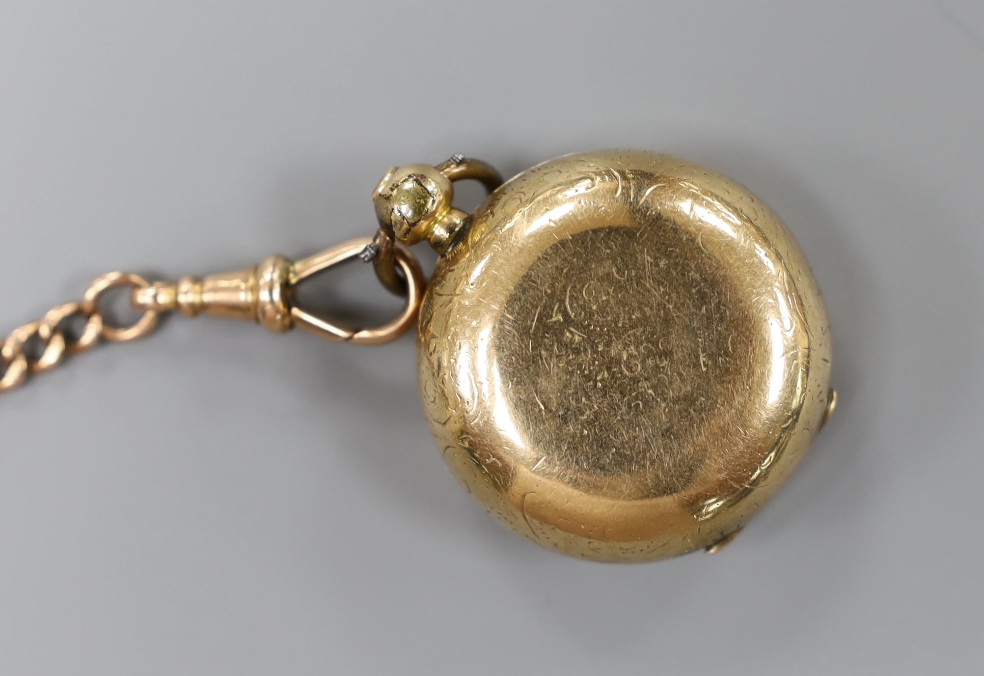 A gold plated sovereign case, together with a 9ct gold albert, 43cm, 37 grams.